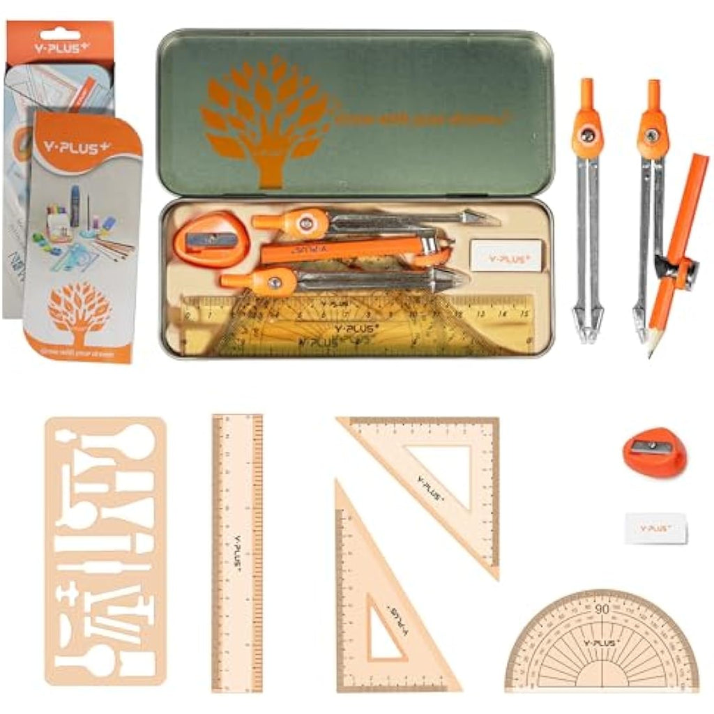 YPLUS 11-Piece Geometry Set | Math Compass and Protractor Kit for Students