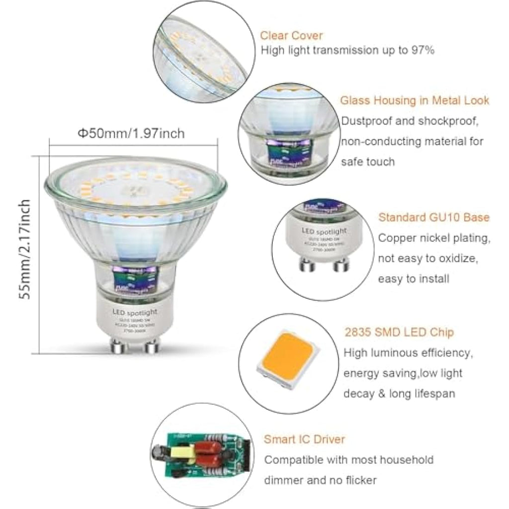 HiBay 4-Pack Fire Rated GU10 LED Downlights | Dimmable Brushed Chrome