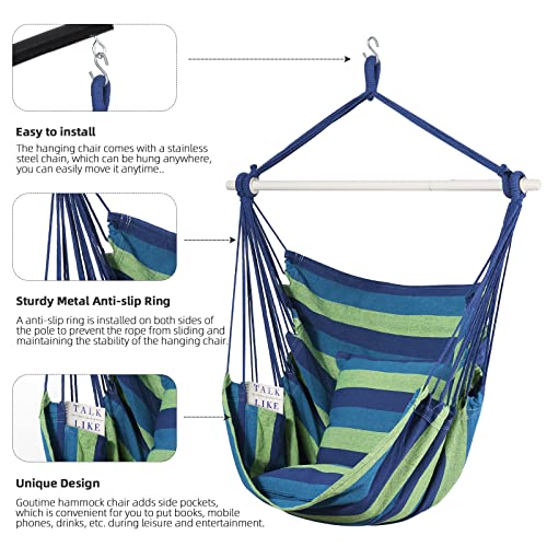 Goutime Hammock Chair Swing with Metal Support Bar and 2 Pillows