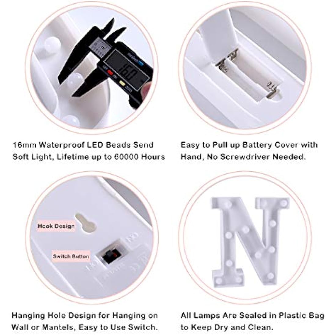 HONPHIER LED Marquee Letter Lights – Battery Operated Alphabet Sign (N)