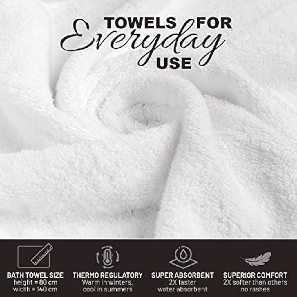 Egyptian Cotton Bath Towels | 4-Pack Soft Absorbent White