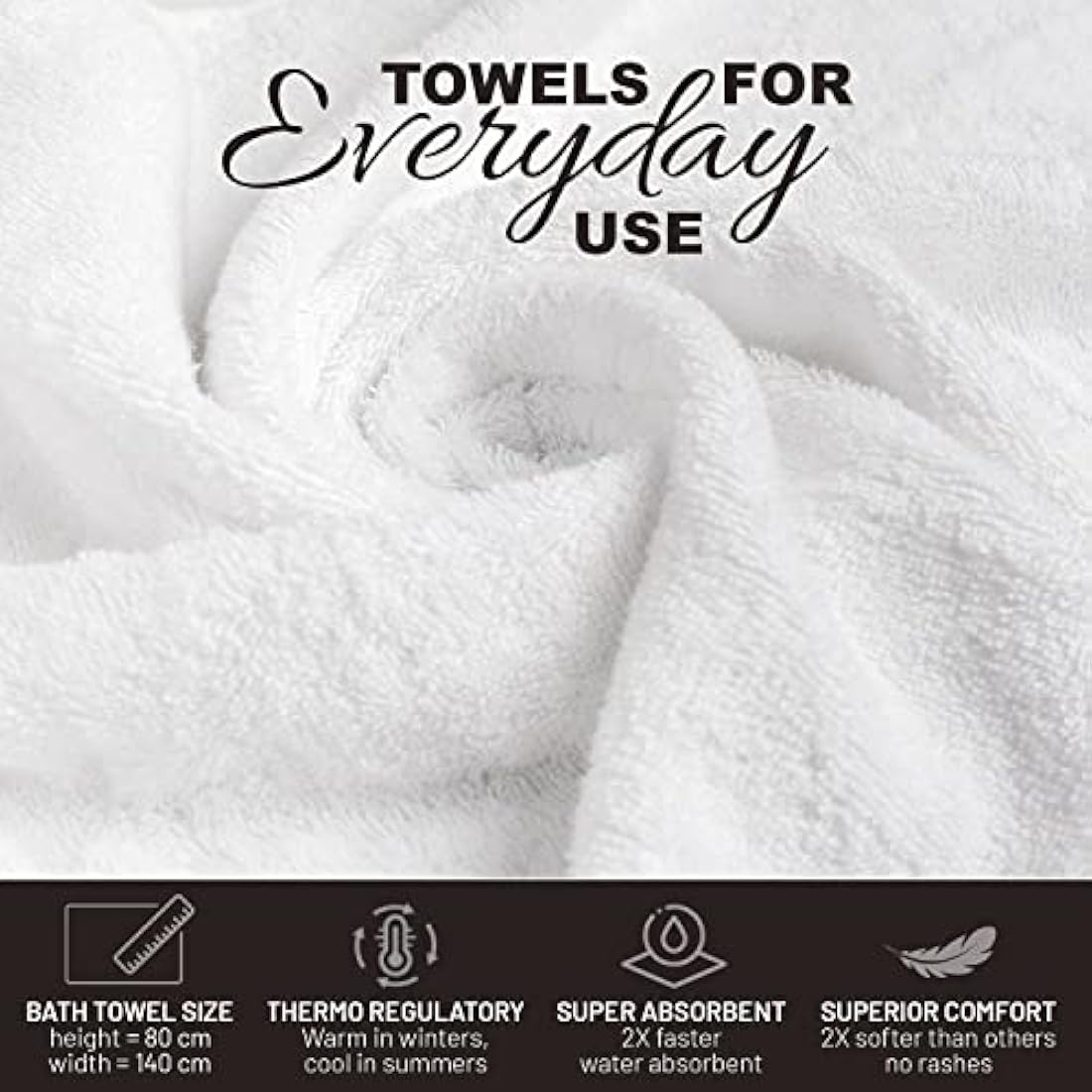 Egyptian Cotton Bath Towels | 4-Pack Soft Absorbent White