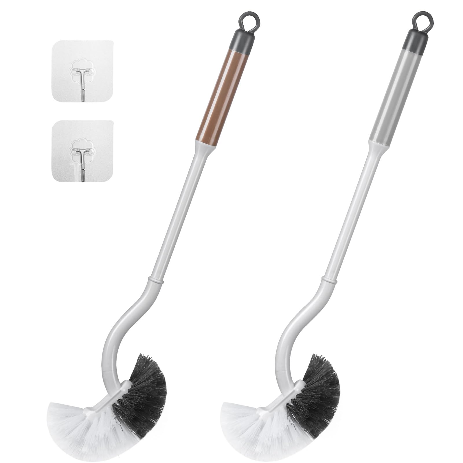 GUCOLUBU Toilet Brush Set of 2 with Edge Cleaner – Long Handle, Grey/Brown