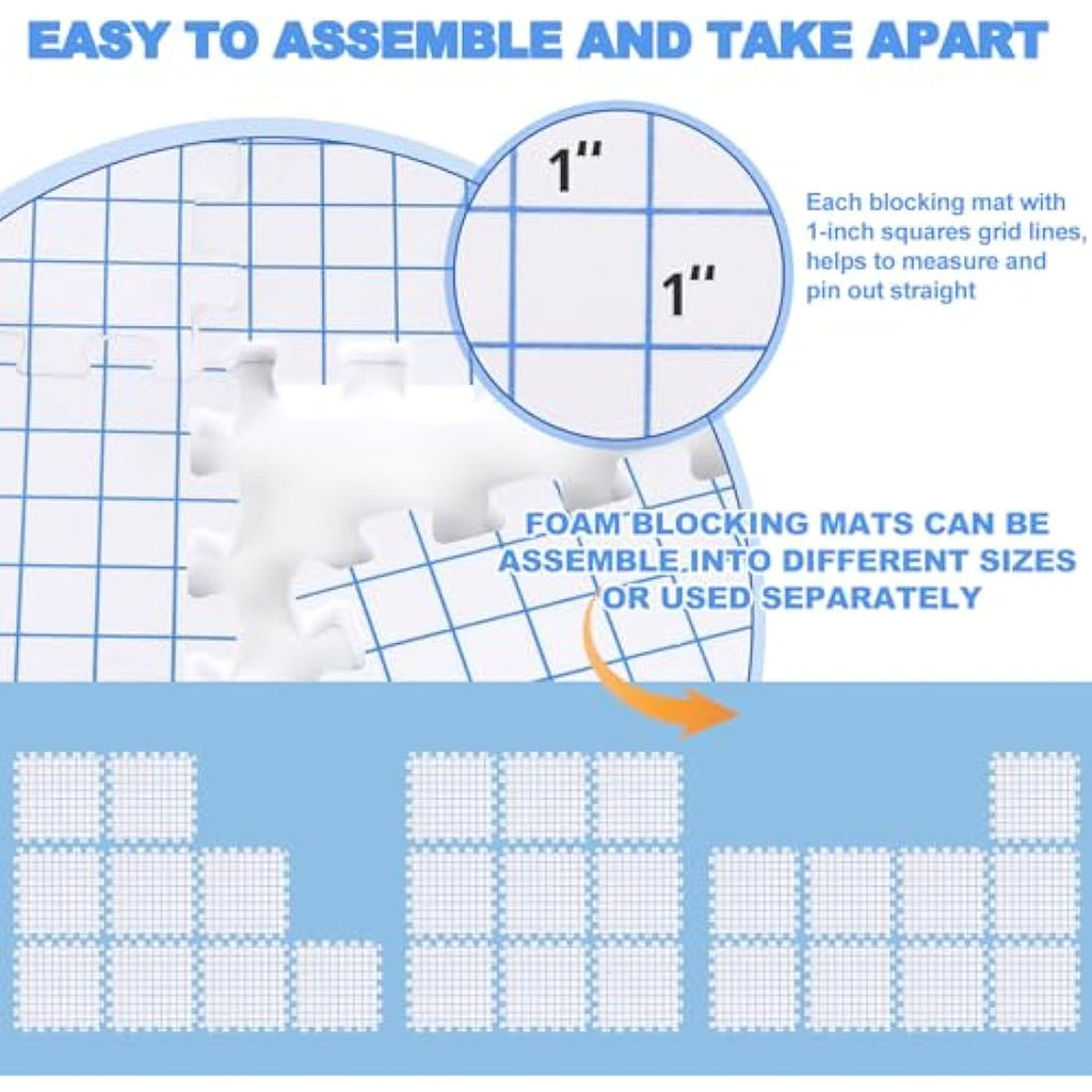 Aeelike Blocking Mats for Knitting & Crochet - 9 Pack Foam Board with Grid