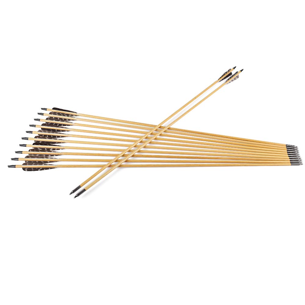 30" Wooden Hunting Arrows | 4" Turkey Feathers | Pack of 12