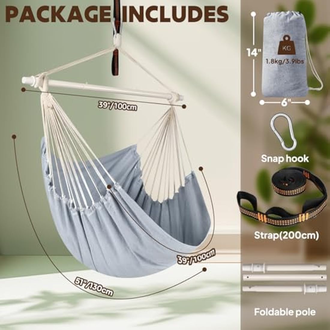 Chihee Hammock Chair – Portable Hanging Swing with Metal Spreader Bar