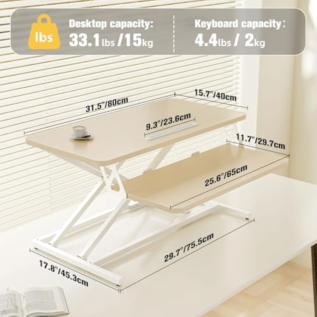 ERGOMAKER 32" Standing Desk Converter | Dual Monitor Riser - Golden Oak