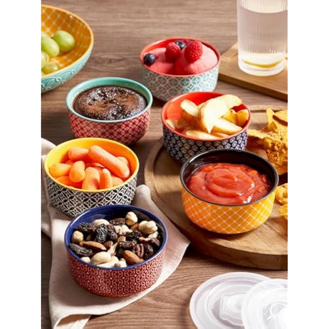 DOWAN 6 oz Ceramic Ramekins with Lids – 6 Pack Porcelain Baking Dishes