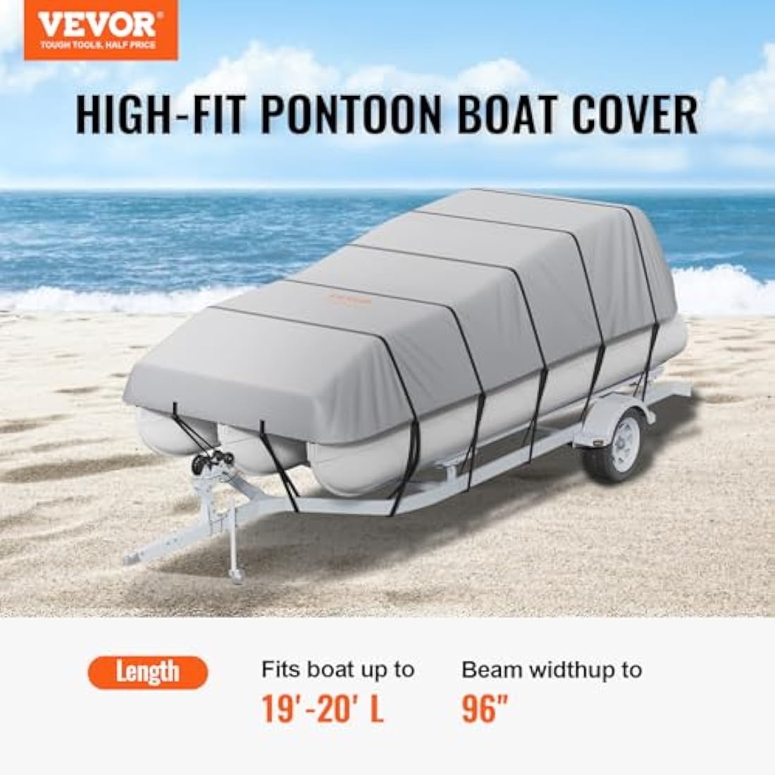 VEVOR Pontoon Boat Cover | 19'-20' Waterproof 800D Marine Grade Oxford