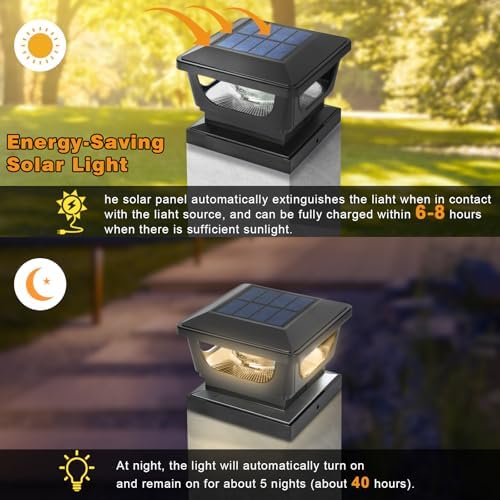 GEYUEYA Solar Post Lights | Warm White IP65 Waterproof Fence Caps - 4 Pack