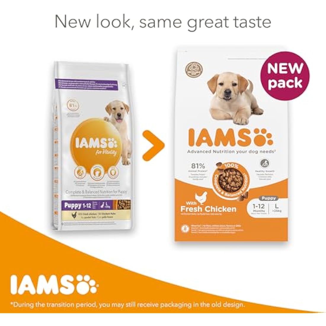 IAMS Large Breed Puppy Dry Dog Food - Chicken Recipe, 12kg Bag