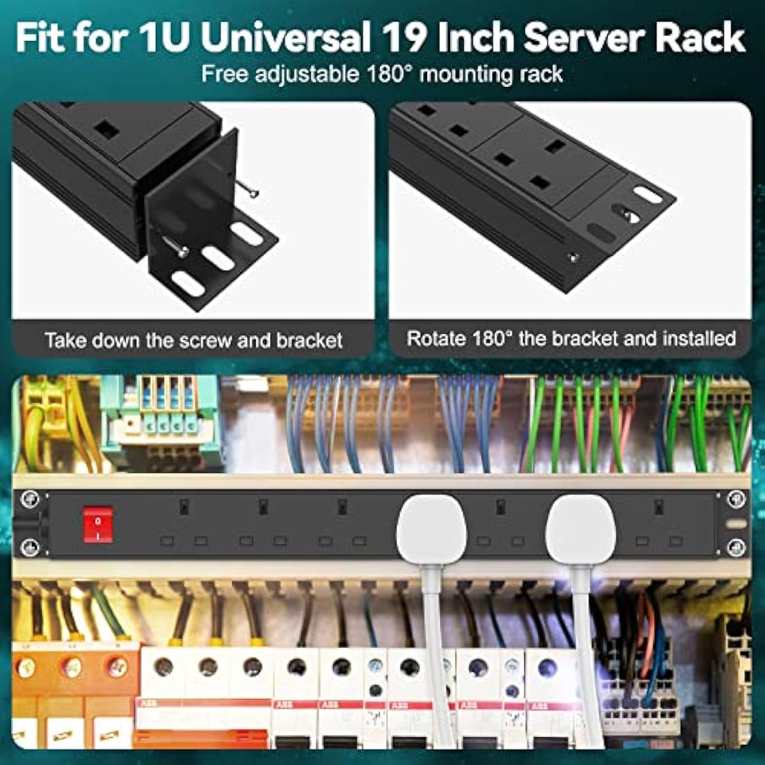 HANNELORE 7 Way Surge Protected Extension Lead | 3M Rack Mount PDU