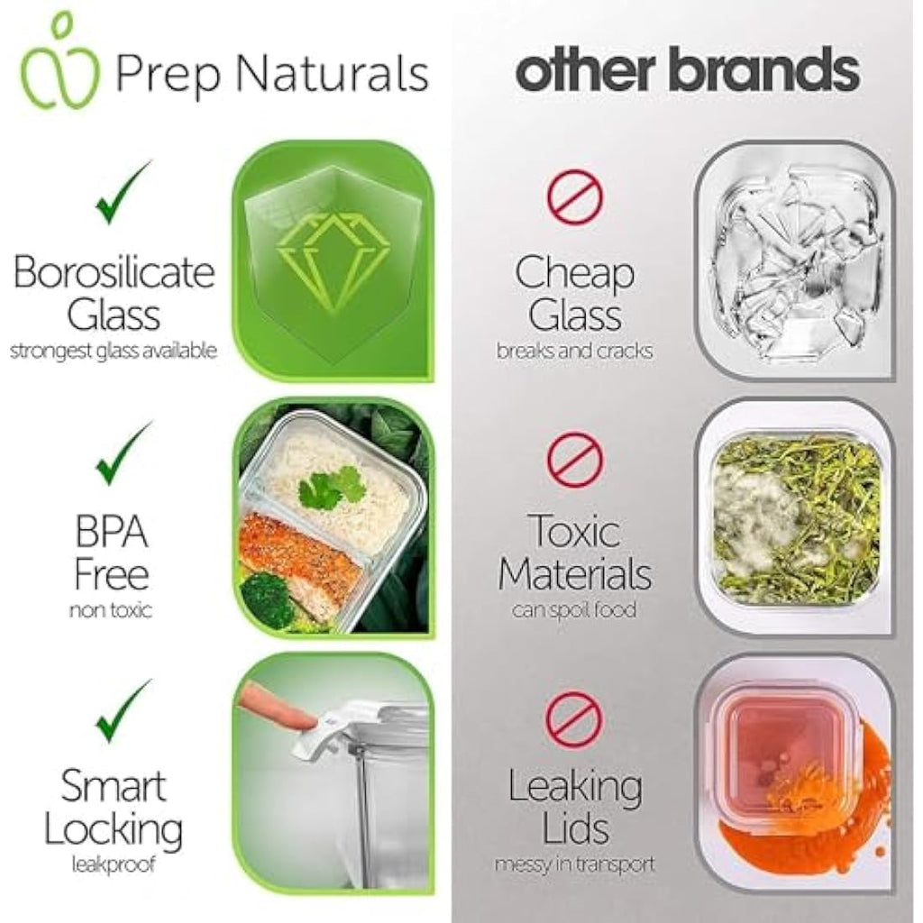 Jolof Store 2-Compartment Glass Meal Prep Containers - 5-Pack, 850ml