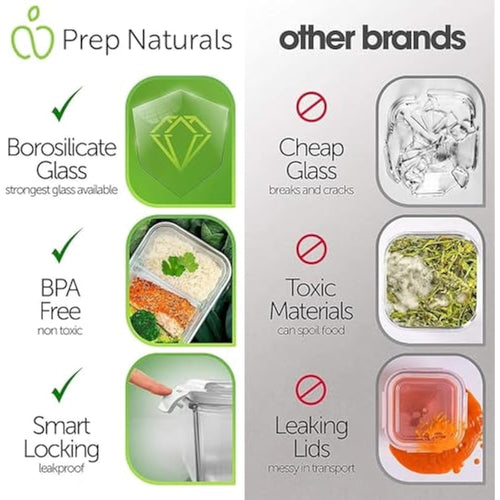 Jolof Store 2-Compartment Glass Meal Prep Containers - 5-Pack, 850ml