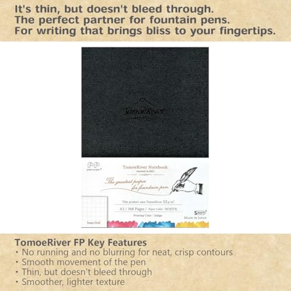 Tomoe River FP A5 Hardcover Notebook | 5mm Grid 368 Pages by SANZEN
