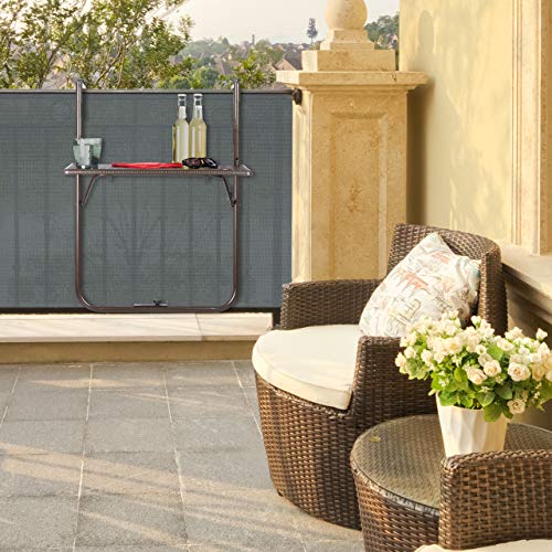 Folding Balcony Railing Table – Rattan Effect, Brown