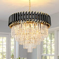 AOOCHOK Modern Crystal Chandelier – Black and Gold Round Pendant Light