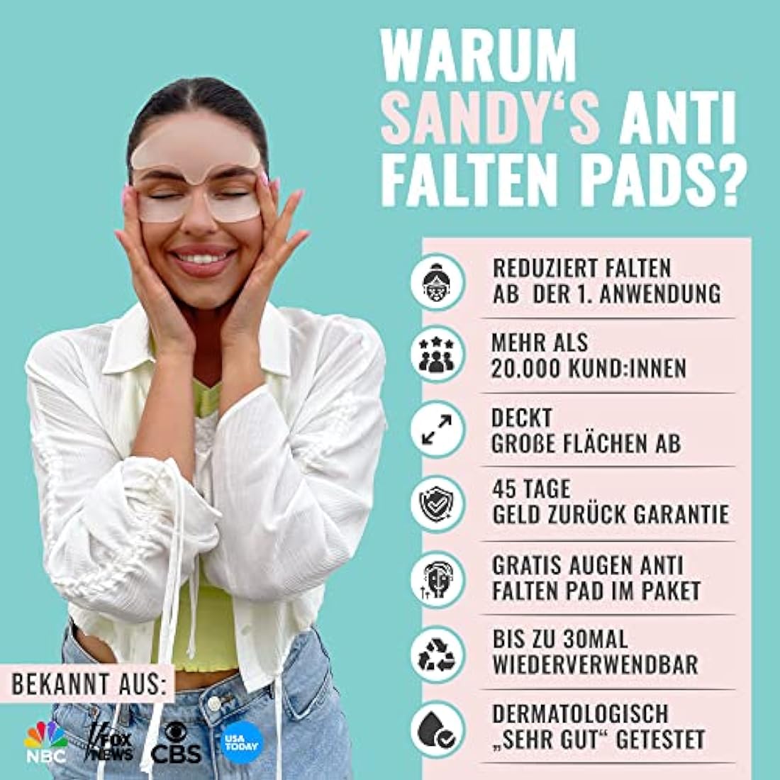 Sandy Skin 2-in-1 Reusable Forehead and Eye Wrinkle Pads