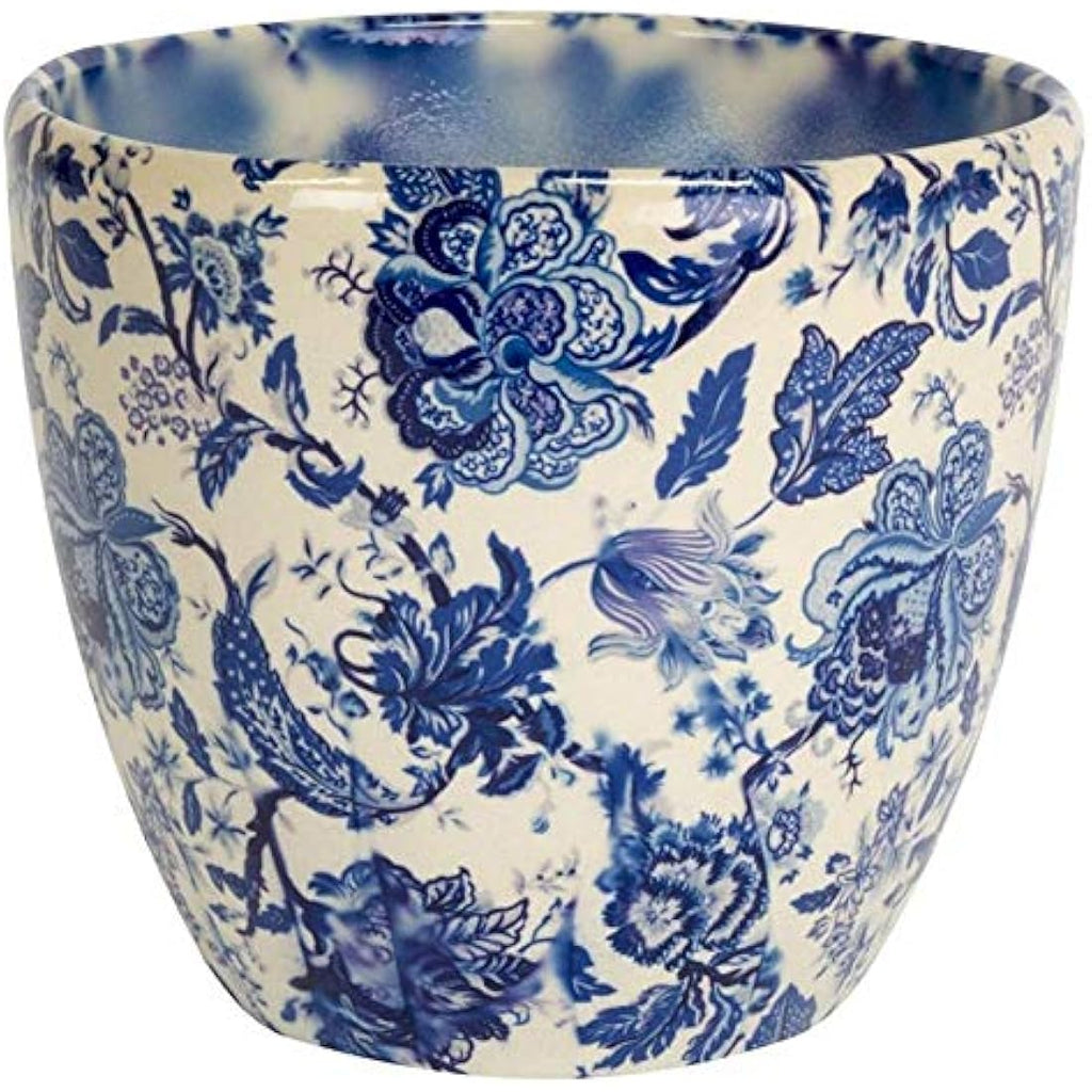 Ivyline Monza Vintage Blue Ceramic Floral Planter - 15.5cm Glazed Pot