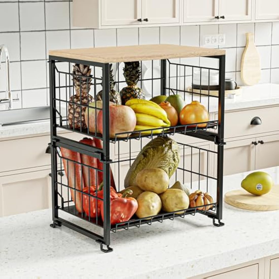 UMDONX 2-Tier Fruit Rack – Stackable Wire Vegetable Storage Basket, Black