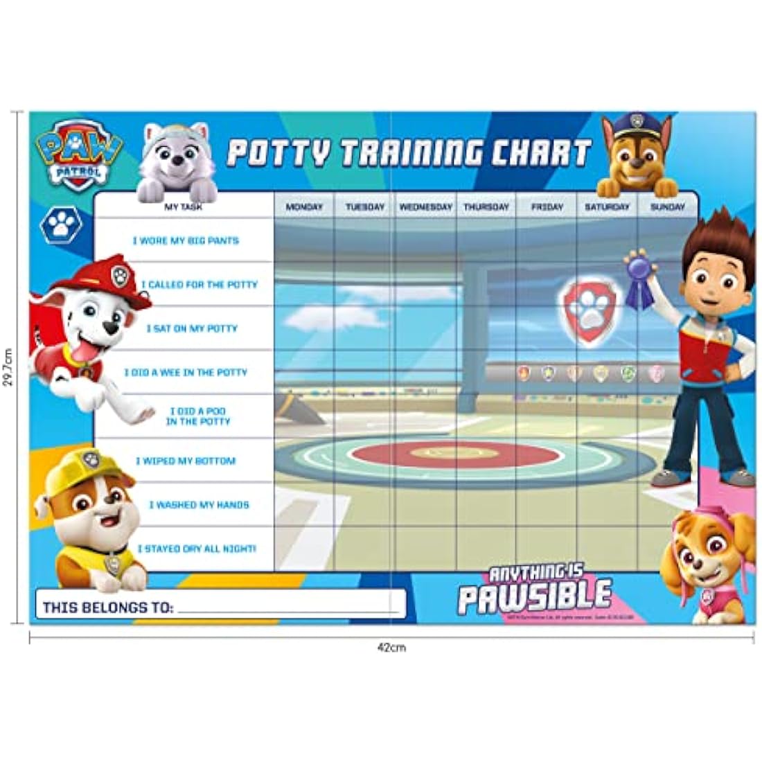 Paw Patrol Potty Training Reward Chart with Reusable Sparkly Stickers