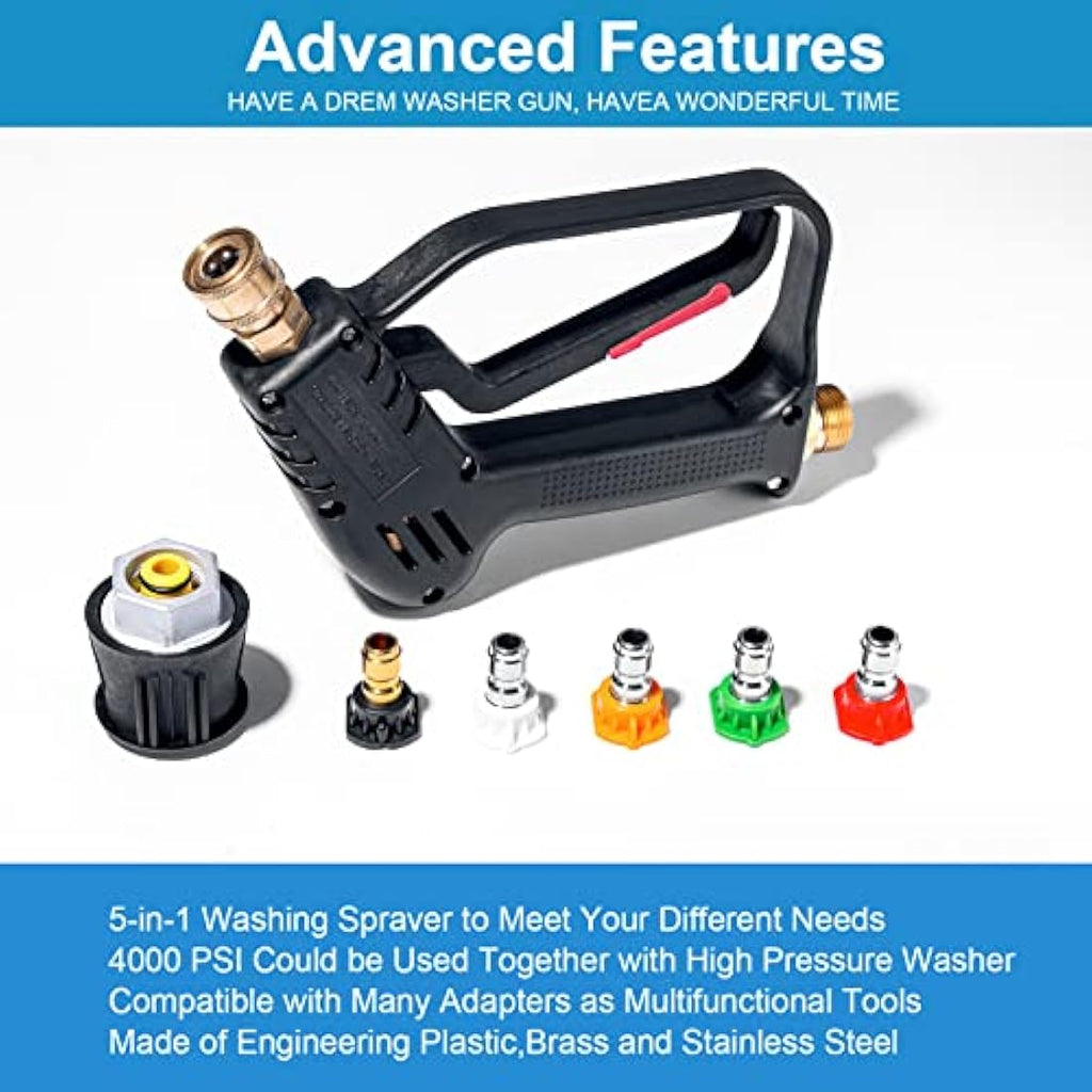 YUET High Pressure Washer Gun with 5 Nozzle Tips | 4350 PSI M22-14mm