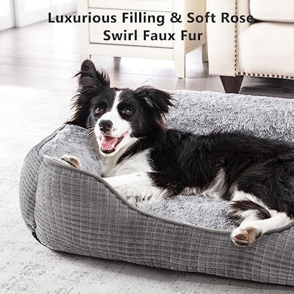 JOEJOY Orthopedic Calming Dog Bed – Washable Rose Velvet Pet Bed, Grey, XXL