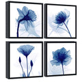 Wieco Art Blue Flickering Flower Framed Canvas Wall Art - 4 Panels