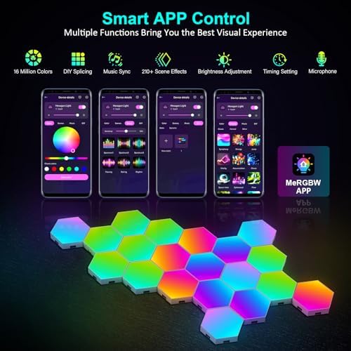 Kangtaixin Hexagon LED Lights – 20 Pack RGB Smart Music Sync Panels