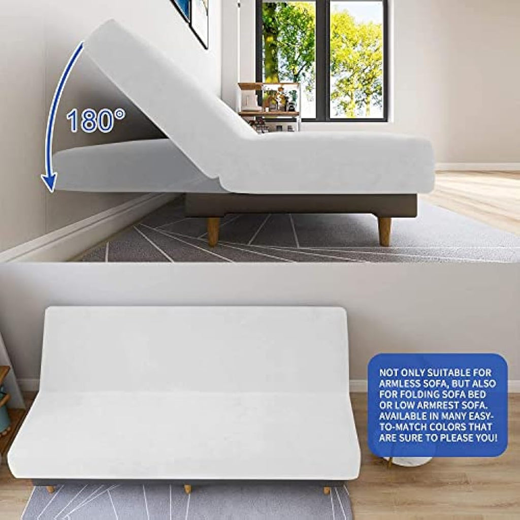 XINEAGE Velvet Futon Cover | High Stretch Armless Sofa Slipcover - White