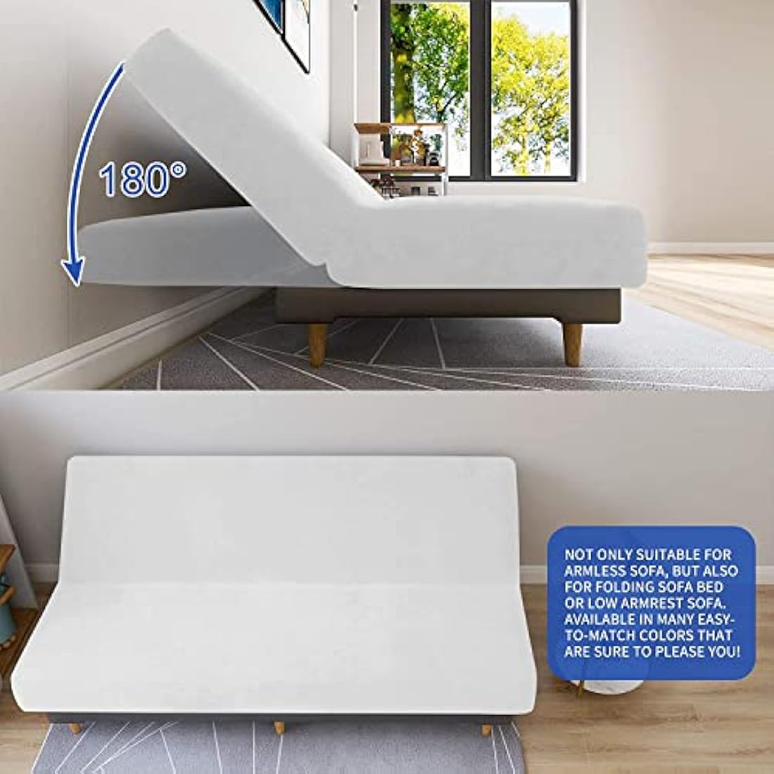 XINEAGE Velvet Futon Cover | High Stretch Armless Sofa Slipcover - White