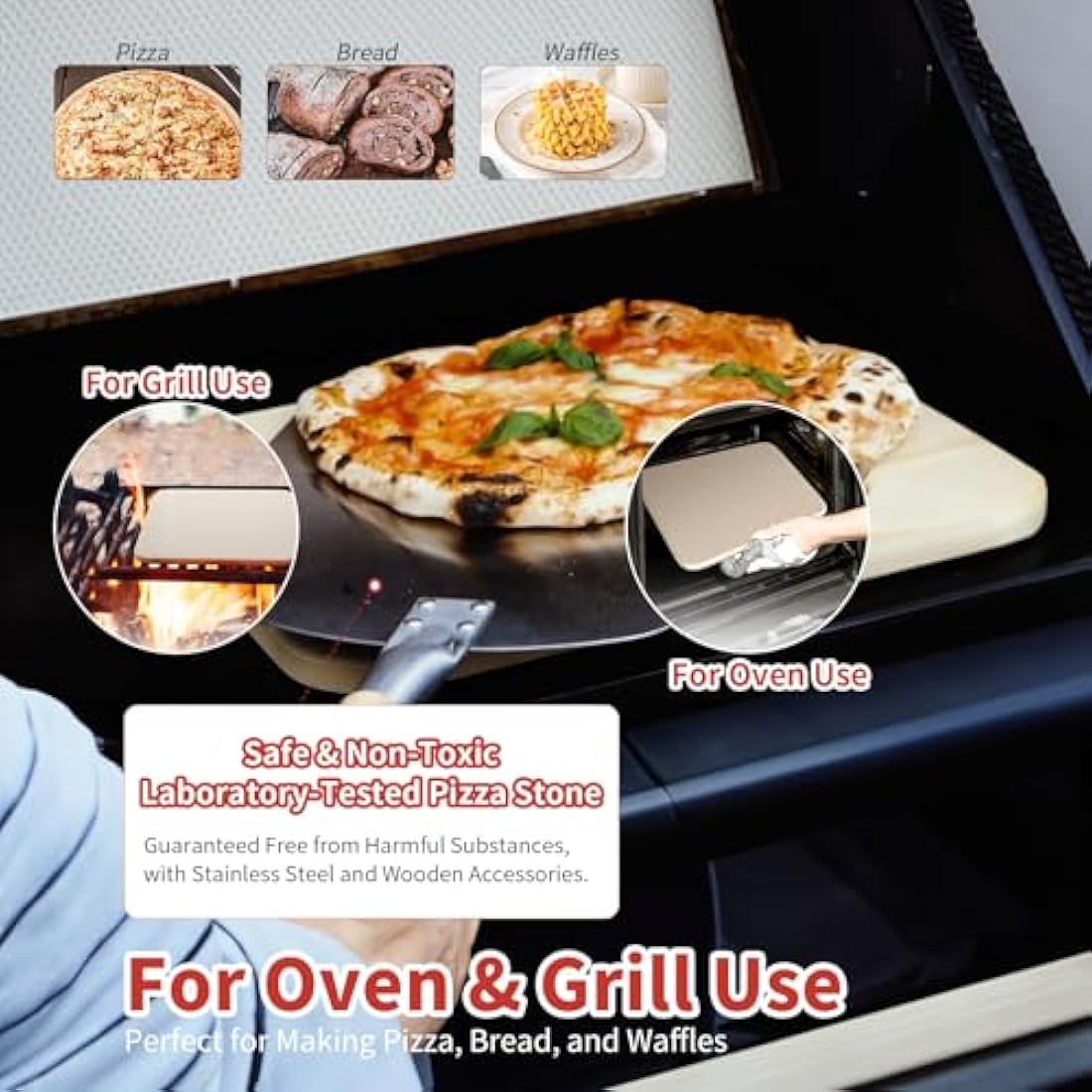 Cordierite Pizza Stone and Peel Set – 16x14 Rectangular Stone