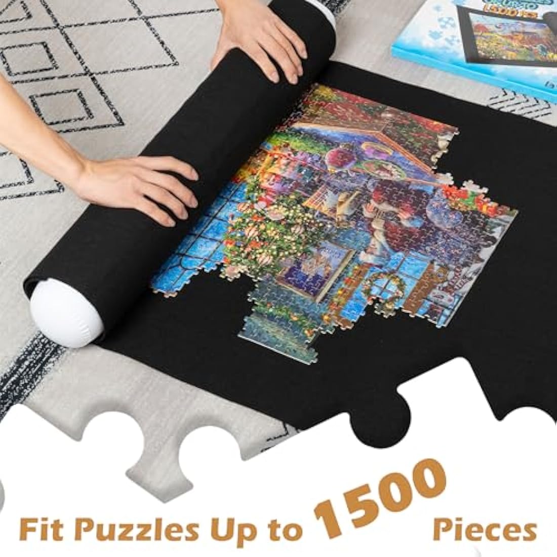 Lavievert Jigsaw Puzzle Roll Mat | 1500 Piece Storage Saver | Black Felt