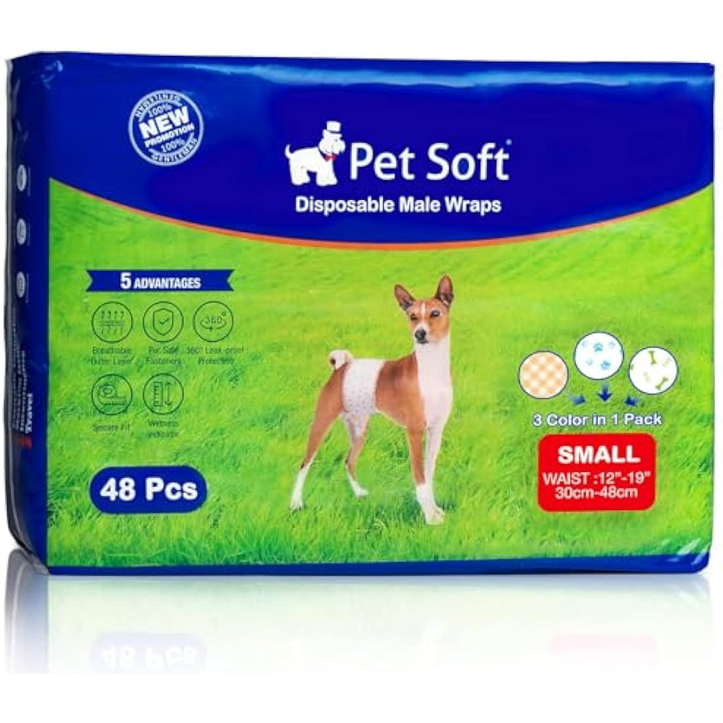Pet Soft Male Dog Wraps – Super Absorbent Disposable Nappies, 48-Pack