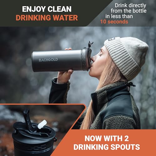 Bachgold Professional Outdoor Water Filter Bottle XL | 800ml Black