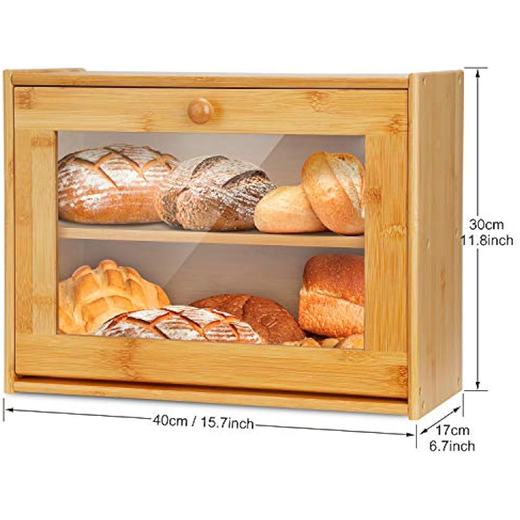Jolof Store Bamboo Bread Box – Double Layer Large Capacity Bread Bin