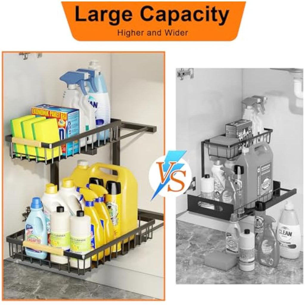 Miyawell 2-Pack Under Sink Organizer | 2-Tier Sliding Metal Cabinet Shelf