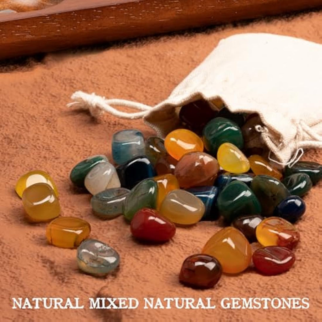 Jolof Store Wooden Mancala Set | Foldable Board with Natural Gemstones
