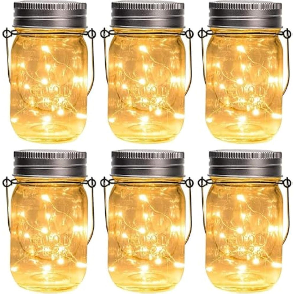 GIGALUMI Solar Mason Jar Lights – 6 Pack 30 LED Outdoor Garden Lanterns