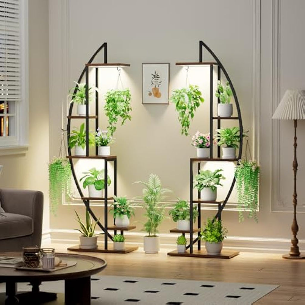 Jolof Store 6-Tier Half-Moon Plant Stand with Grow Lights – 2 Pack Metal Rack