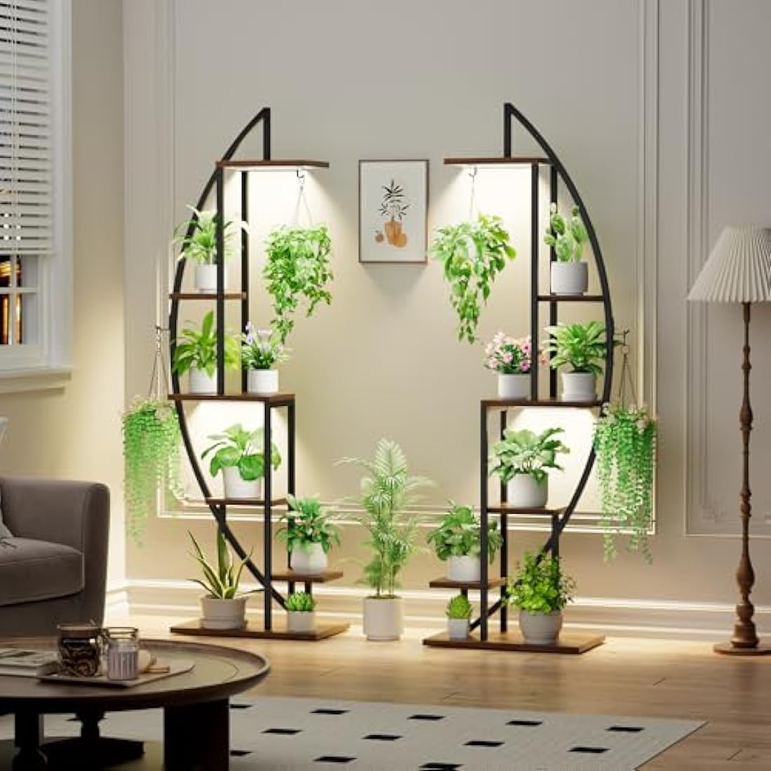 Jolof Store 6-Tier Half-Moon Plant Stand with Grow Lights – 2 Pack Metal Rack