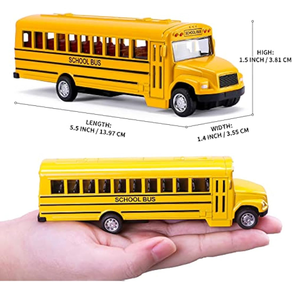 XINGANER 2-Pack Die-cast School Bus – 5.5 Inch Pull Back Alloy Toy