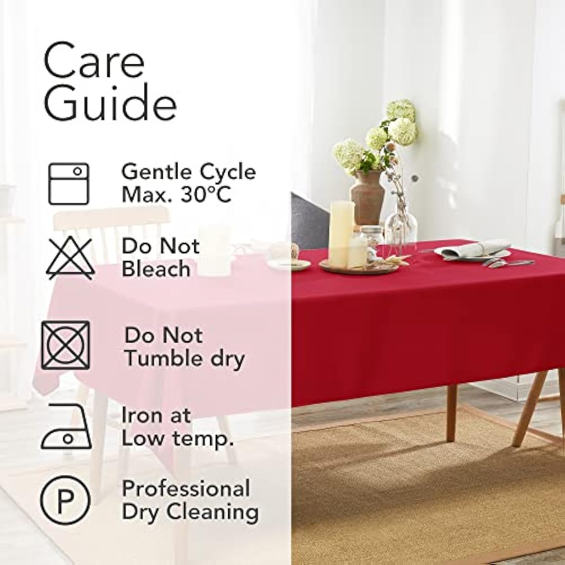 Deconovo Red Oxford Tablecloth | Water Resistant & Wipeable 52x70in