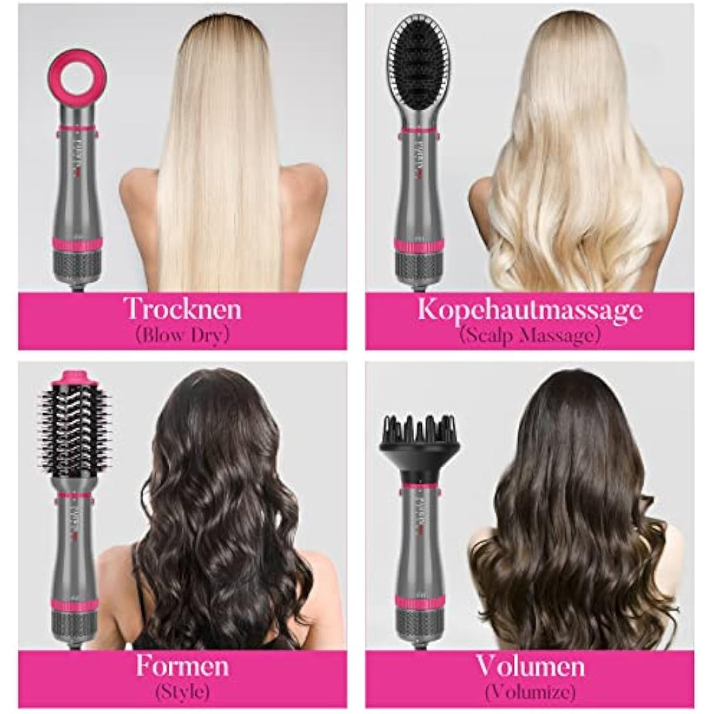4-in-1 Hot Air Brush Set | Ionic Hair Dryer & Styler - Gray