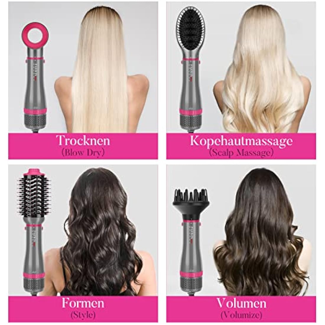 4-in-1 Hot Air Brush Set | Ionic Hair Dryer & Styler - Gray