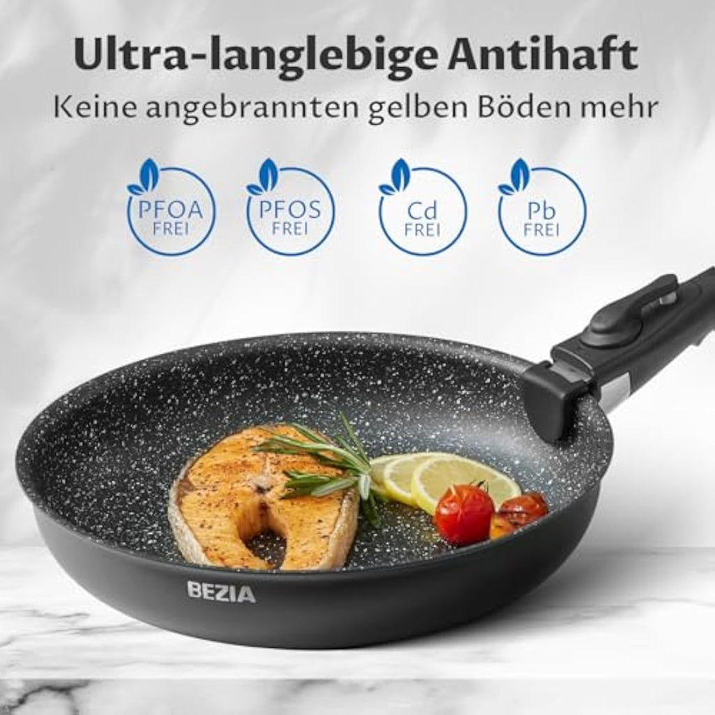 BEZIA 13-Piece Nonstick Cookware Set | Induction Pans with Detachable Handle