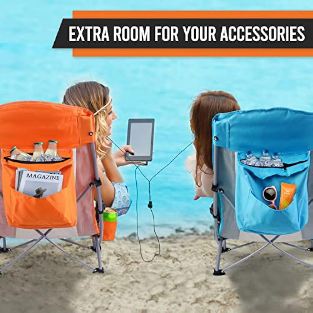 Nice C High Back Beach Camping Chair with Cooler Bag - Orange, 2-Pack
