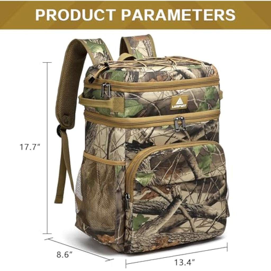 Laripwit Insulated Cooler Backpack | 54 Can Leak-Proof Camo Picnic Bag