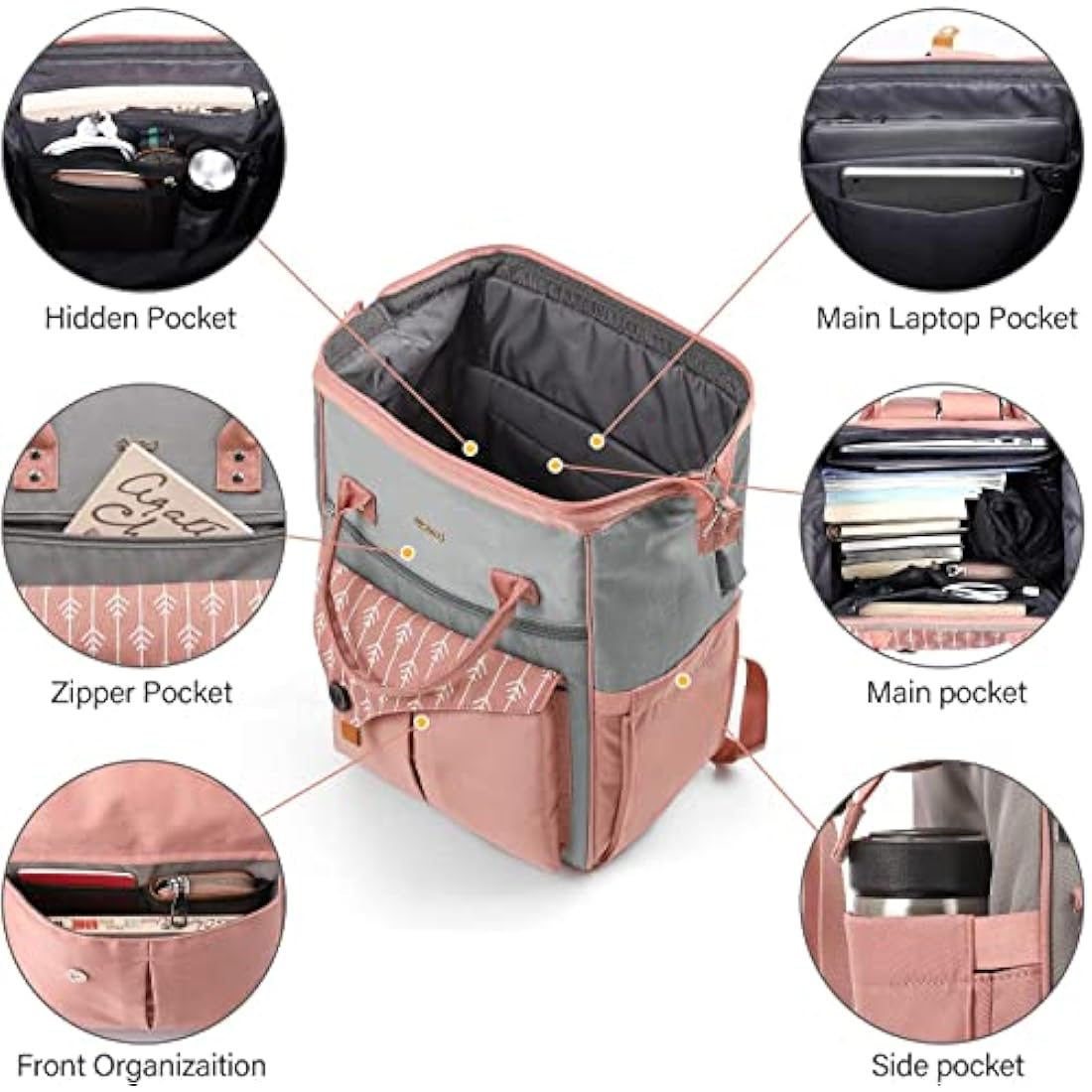RJEU Women's 15.6 Inch Laptop Backpack | Waterproof Anti-Theft Bag - Pink