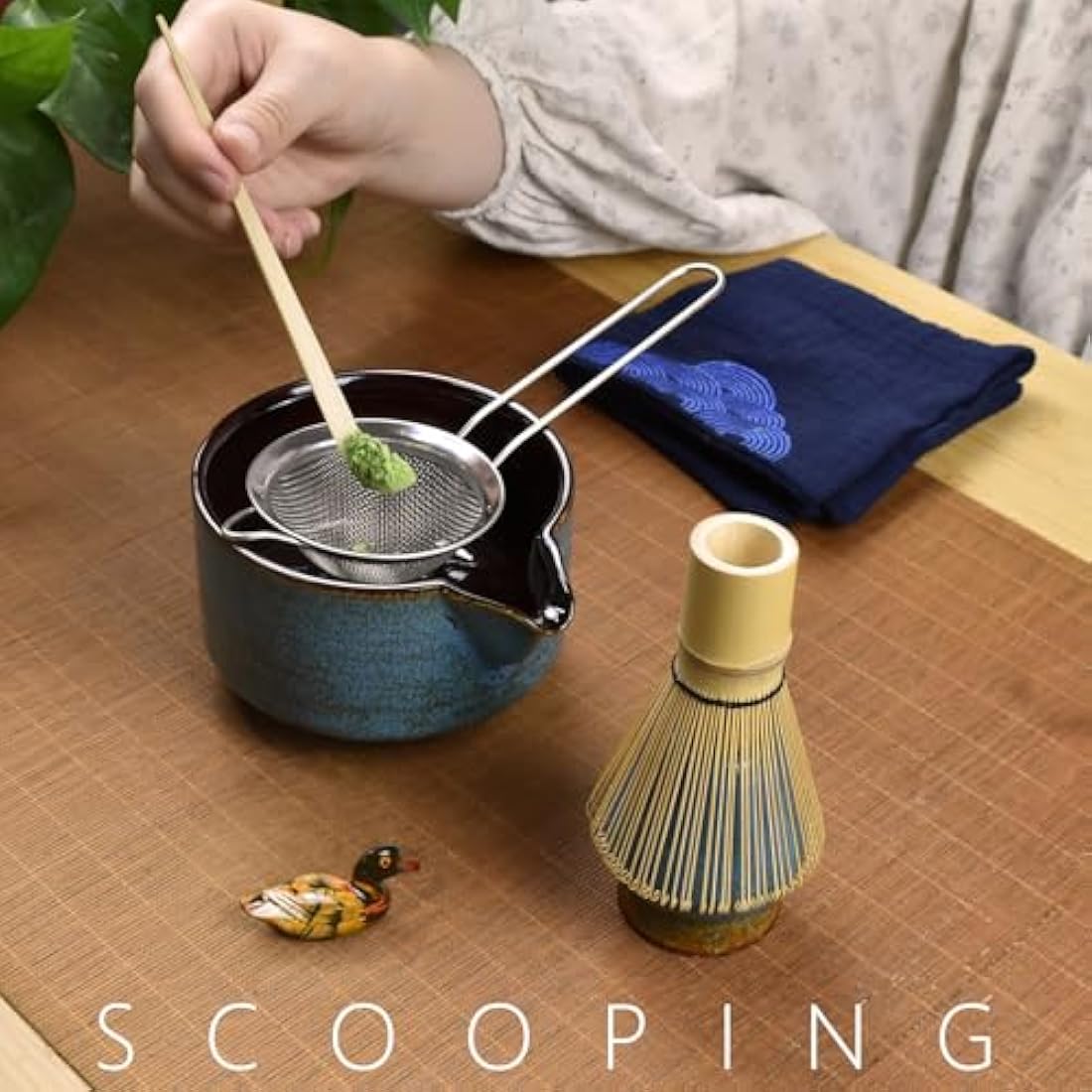 Artcome 7-Piece Matcha Tea Ceremony Kit with Bamboo Whisk - Sapphire